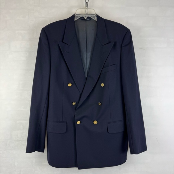Burberry Other - Burberrys‎ Vintage Double Breasted Blazer Navy Gold Crest Buttons Men’s L
